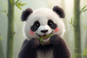 Obraz premium Cute panda enjoying bamboo in a tranquil bamboo forest