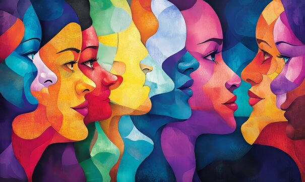 Vibrant and abstract illustration of diverse people emphasizing unity and inclusivity The image portrays individuals of various ethnicities and backgrounds symbolizing the power, Generative AI
