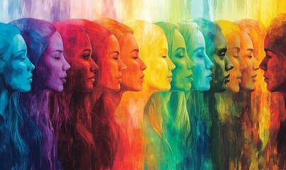 Vibrant and abstract illustration of diverse people emphasizing unity and inclusivity The image portrays individuals of various ethnicities and backgrounds symbolizing the power, Generative AI