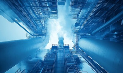 Industrial power plant with CO2 emissions from chimneys symbolizing pollution caused by fossil fuel burning The image illustrates the impact of industrialization on global warming, Generative AI