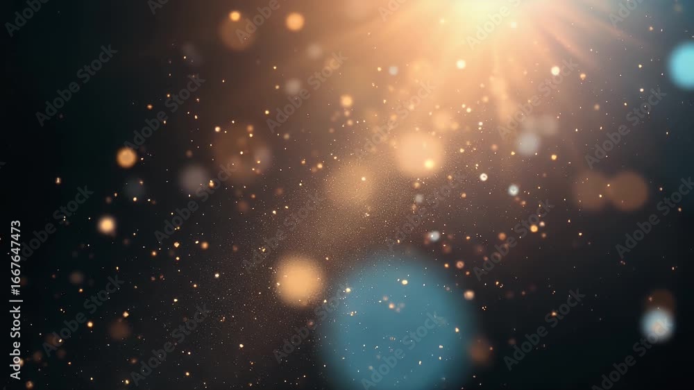 Aufkleber abstract particle animation with glowing golden lights and bokeh effects on dark background