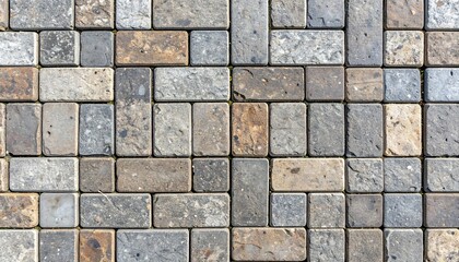 Fototapeta premium Neutral hued brick pavers arranged geometrically creating a textured surface pattern