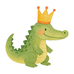 Fototapeta premium PNG Cute crocodile wearing crown