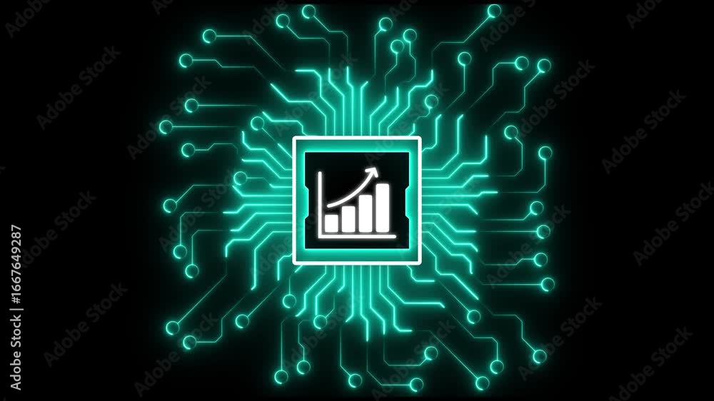 Poster abstract digital illustration of rising graph on circuit board visualizing technological advancement