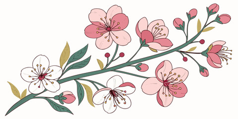 Watercolour blossoms, gouache botanical, oil-painted floral, hand-drawn flower art isolated   backdrop.