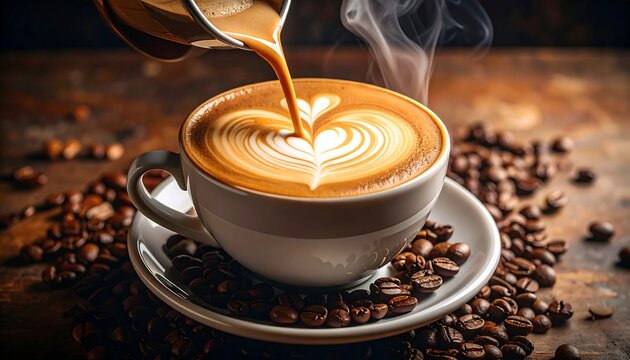 Latte Art Pour, Coffee Shop, Steam