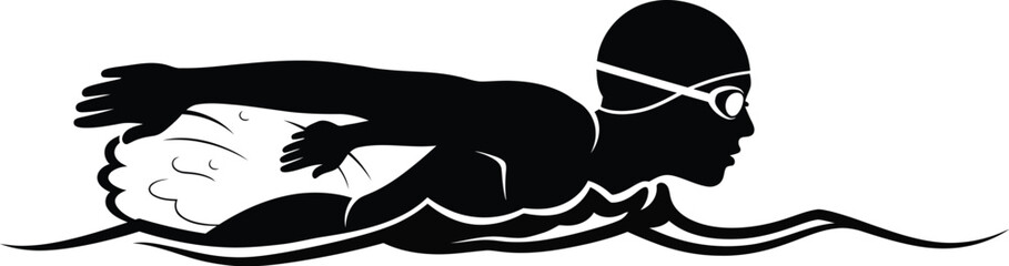 Obraz premium Vector art of the silhouette of a swimmer performing the butterfly stroke, showcasing the sport's power and grace.