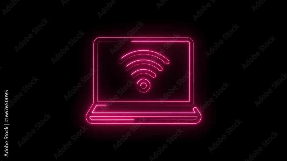 Aufkleber glowing neon pink laptop computer screen displaying wifi signal icon with radiating waves on a