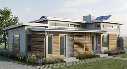 Fototapeta premium Wooden style white wall house 