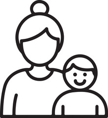 Simple line art icon of a mother and child together