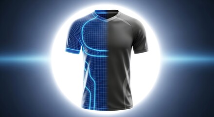 Dynamic male e-sport jersey mockup showcasing advanced performance technology and sleek athletic design, ideal for competitive gaming and futuristic sportswear concepts