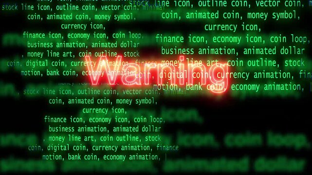 &ldquo;Cyber Threat Warning Animation with Digital Coin Icons, Hacking Alert Effect, Glowing Red Text, Crypto currency Security Alert Visual Loop&rdquo;