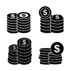 coins silhouette, gold coin silhouette, silver coin silhouette, stacked coin silhouette, single coin silhouette