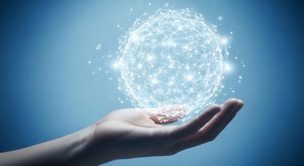 Hand Holding Glowing Digital Sphere.