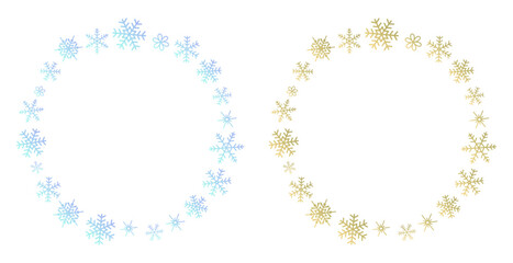 ゴールドとブルーの雪の結晶のフレームイラスト　背景イラスト　ベクター素材