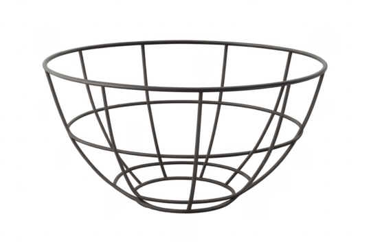 Empty metal wire basket isolated on transparent background