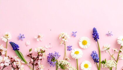 Pastel spring floral flatlay