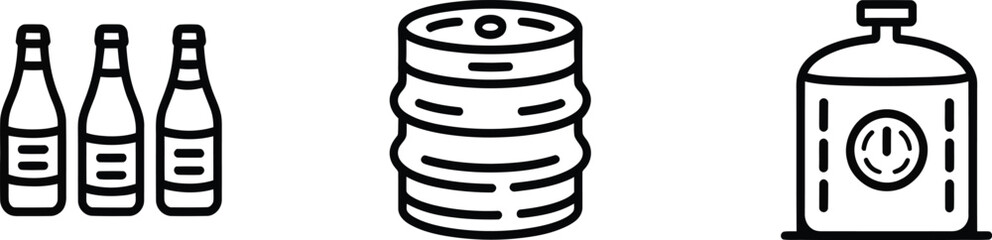Vector illustration of beer bottles keg and container for brewery or alcohol shop promotion design