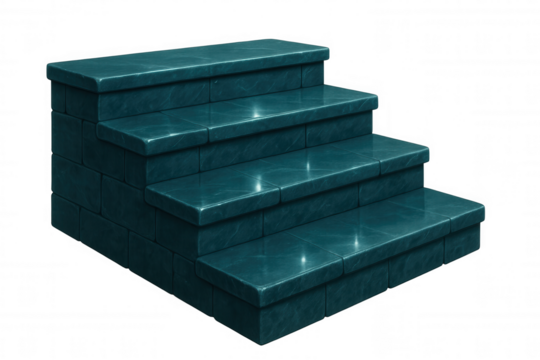Four teal marble steps are ascending on a transparent background, suitable for compositions or design projects - Powered by Adobe