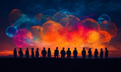 Concept of communication symbolized by overlapping speech bubbles hovering above individuals The image represents interpersonal exchange dialogue and the understanding fostered, Generative AI