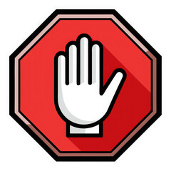 Obraz premium Clear stop sign icon with white open hand gesture for warning and prohibition messages