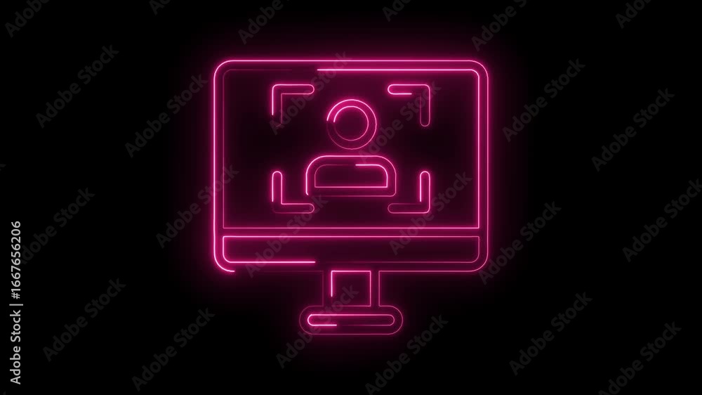 Aufkleber glowing neon pink computer monitor displaying a person icon with framing lines symbolizing