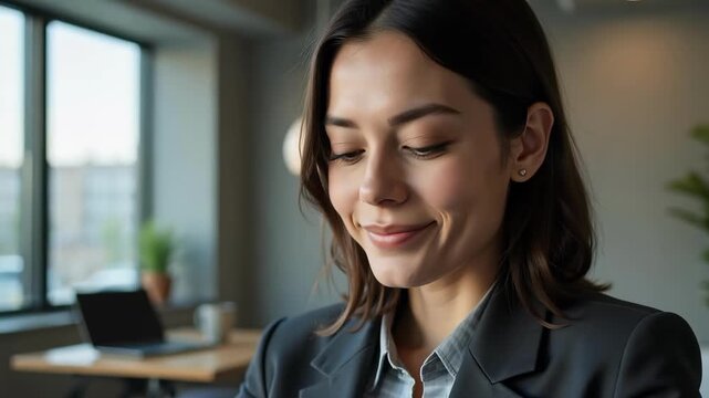 Professional business person giving a calm nod in a close-up portrait, conveying trust and confidence, perfect for corporate videos.