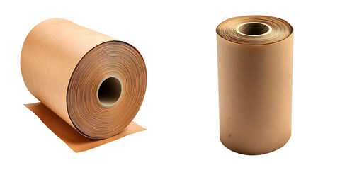  Large Roll Of Brown Kraft Paper. The Roll Is Perfect For Packaging, Wrapping isolated on a transparent background 