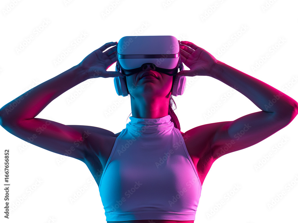 Poster immersive augmented reality experience through vibrant illuminated virtual interface simulation