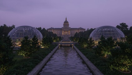 Fototapeta premium Idaho State Capitol Building at Dusk A Serene Architectural Vista with Gardens