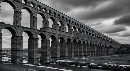 Majestic Roman Aqueduct in Black and White.
