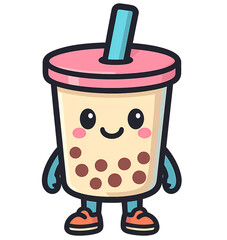 Cute and Happy Bubble Tea Drink Mascot Illustration