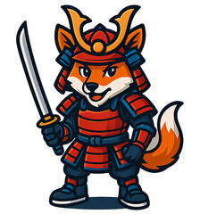 Fierce Samurai Fox Mascot Holding a Katana Sword