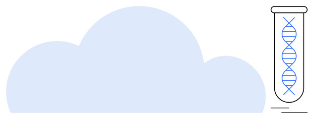 DNA strand in a test tube beside a cloud representation. Ideal for biotechnology, genetic research, cloud storage, medical innovation, data science, technology, and healthcare themes. Simple flat