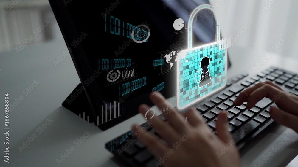 Poster cyber security protection and cyber security strategies against cyber threats, system hacks, digital