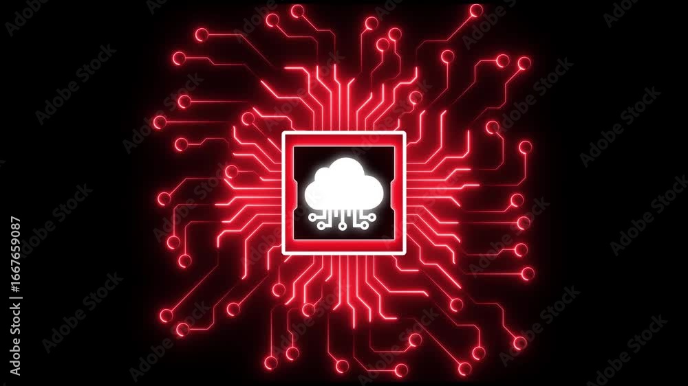 Poster futuristic digital clouds symbolizing data storage and connectivity on a circuit board. cloud techno