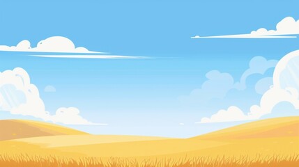 Obraz premium Fresh Spring Outing Wallpaper: Aesthetic Hand-Drawn Scene of Flower Sea & Blue Sky