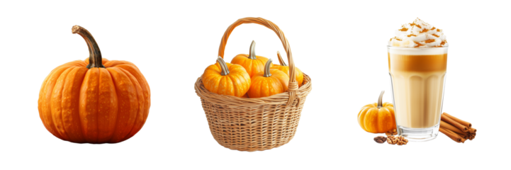 Set of Pumpkin Element Isolated on Transparent Background. PNG.