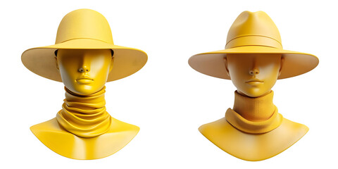 Minimalist head with yellow hat and collar in 3D style. isolated on a transparent background