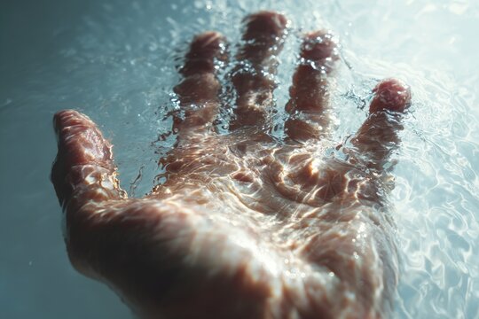 Hand under water with sunlit caustics