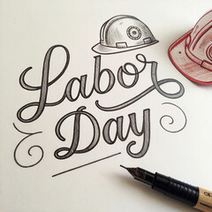 Flat minimalist Typography of Labor Day with tools in a unique style.