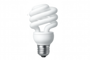 Energy-efficient spiral light bulb isolated on transparent background, promoting eco-friendly lighting solutions