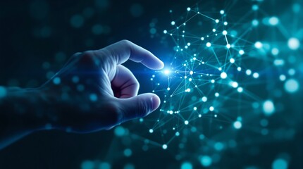 Exploring futuristic technology hand touching digital network connection concept art