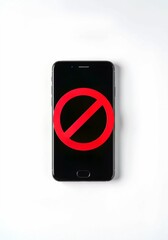 no smoking sign, Mobile phone with red prohibition sign on white background. Smartphone covered by a sign symbol, concept of no mobile phone allowed, turn off cellphones, restrict smartphone usage.