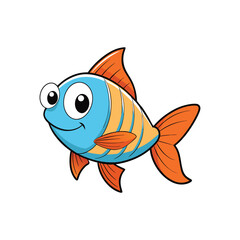 Cartoons fish vector, Smile fish, aquatic, goldfish