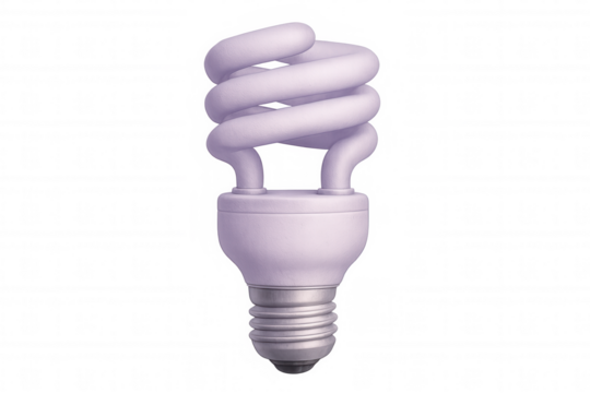 Studio shot of a modern energy-saving light bulb isolated on a transparent background, showcasing its unique spiral design
