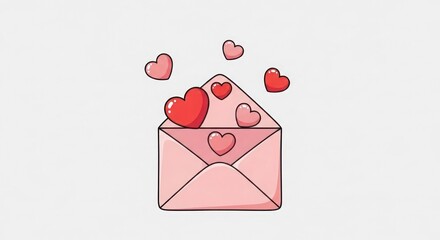 A pink envelope overflowing with red hearts, symbolizing romantic love and heartfelt messages.