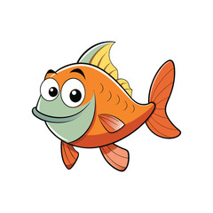 Cartoons fish vector, Smile fish, aquatic, goldfish
