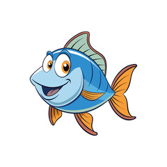 Cartoons fish vector, Smile fish, aquatic, goldfish