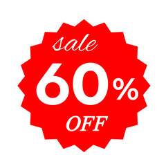 Red sale tag with 60 percent discount offer badge on black background, promotional marketing label, special price sticker, clearance sale banner, discount shopping sign, retail store promotion